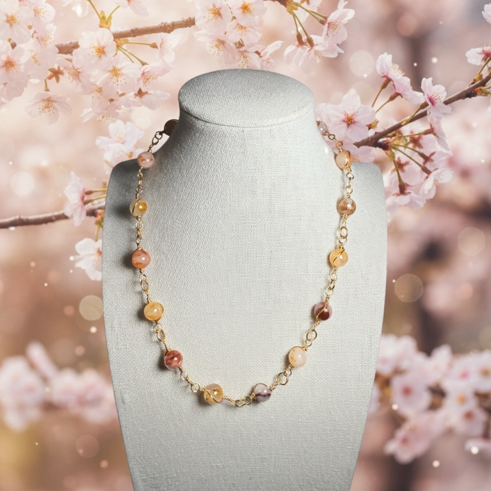 Fire Quartz & Golden Healer Necklace 16-18.5” Adjustable Handmade